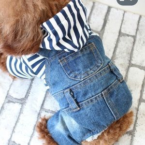 Bluejean Pet Overalls/W Stripped Fleece Jersey